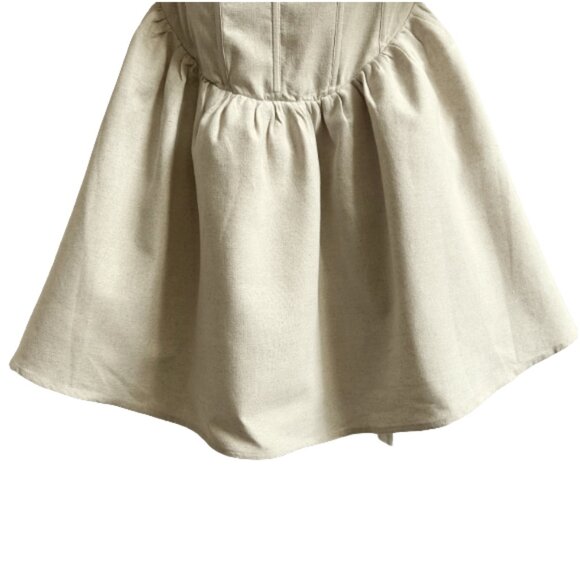 NWT Meshki Sina Ruffle-Sleeve Mini Dress Beige Linen Blend Boutique Designer XS - Picture 7 of 15